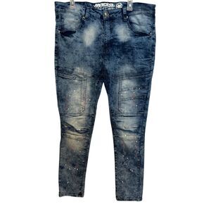 Mecca Distressed Acid Wash Denim Jeans Paint Splatter Moto Biker Style 36 x 31‎